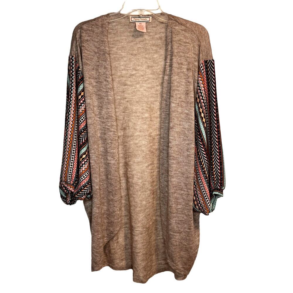 FLYING TOMATO Women's M/L Cardigan Sweater Boho chic striped balloon sleeves